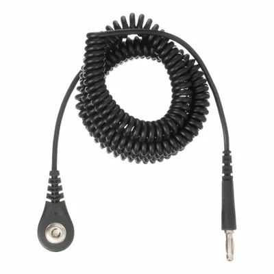 DESCO Grounding Cord: Banana Plug/Date Coded/Relaxed Retraction Coil Cord, 12 ft Cord Lg - Snap-Connecting Antistatic Cords