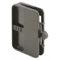 Black, unfinished sliding handle and latch kit for screen doors. Overall height 3 1/2 inches, overall length 1/2 inch. Used to secure and operate sliding screen doors in residential or light-commercial entryways.