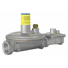 This lever-acting gas pressure regulator features an aluminum body with NPT x NPT connections. It is rated for a gas capacity of 515,200 BtuH. Commonly used in gas systems to reduce and stabilize inlet pressure for burners, boilers, and furnaces.