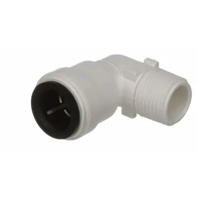 WATTS Push-Fit Elbow Fitting: 1/2 in OD x 1/2 in Pipe Size, Push-to-Connect x NPT - Polysulfone Push-to-Connect Tube Fittings