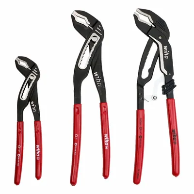 WIHA Tongue and Groove Plier Set: V, Push Button, 1 1/2 in_2 3/4 in_3 3/10 in Max Jaw Opening - Tongue & Groove Pliers Sets