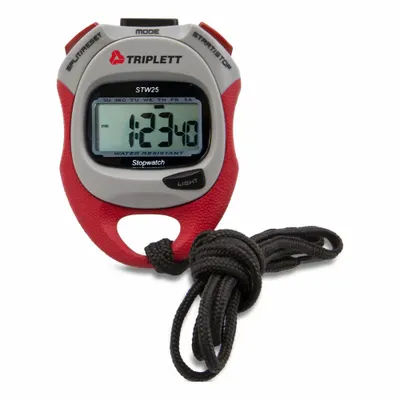 TRIPLETT Digital Stopwatch: +/-2 Seconds Per Day, Count Up, LCD, 23 hr 59 min 59.99 sec - Multi-Function Stopwatches