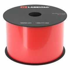 Thermal transfer continuous label roll in red gloss vinyl, 3 inches by 75 feet, rated for indoor and outdoor use. Compatible with the LabelTac Pro 2 printer series. Used for creating reflective labels and signs for safety identification and hazard marking.