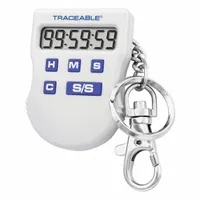 This TRACEABLE digital timer features an LCD display and counts down from a maximum setting of 99 hours, 59 minutes, and 59 seconds. It includes an audible alarm to signal when the set time expires. With overall dimensions of 3/4 in depth and 1 1/2 in height, it is suitable for timing applications in laboratories, industrial processes, and quality control