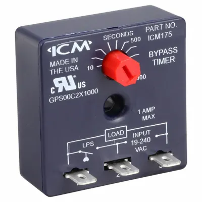 ICM Time Delay Relay: Temporary Bypass, Bypass Timer, 10 sec to 1,000 sec, 18 to 240V AC - Adjustable Time-Delay Relays