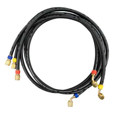 TESTO Hose Set: 5 ft Lg, 45° Angle, Black/Blue/Red/Yellow, Rubber, 3 Hoses - Charging Hose Sets