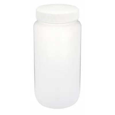 GLOBE SCIENTIFIC Sampling Bottle: Polypropylene, 2 L, 67.6 fl oz, Closure Included, Natural - Polypropylene Wide Mouth Round Lab Bottles