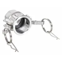 Type D cam and groove coupling with 3/4 in -14 FNPT threads, 304 stainless steel body, and nitrile gasket. Overall length 52.2 mm. No locking arm. Used for quick-connect joints in hose and piping systems for liquid, powder, or gas transfer