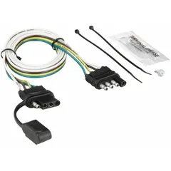 This 4-way T-connector provides a reliable electrical connection between a towing vehicle and trailer for lighting functions such as brake, turn, and tail lights. Constructed with PVC and accommodating 16 to 18 gauge wire, it is suitable for both vehicle and trailer use in fleet and vehicle maintenance applications.