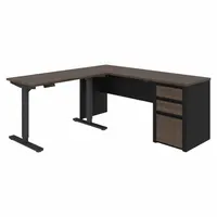 BESTAR Office Furniture Kit with Fixed- and Adjustable-Height Desks: Antigua/Black, 24 in Overall Dp (MPN 93885-000052)