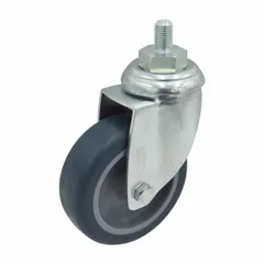Swivel caster with stem mounting, silver frame, and no brake. Compatible with Drive Medical P750 equipment. Used on healthcare beds and patient mobility aids for smooth rolling and easy repositioning.