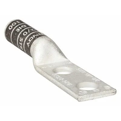 BURNDY Compression Lug: For 2/0 AWG, Stranded Wire, 3/8 in Stud Size, Long - Two-Hole Compression Lugs