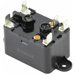 Switching relay for HVACR systems, used to control electrical loads such as compressors, fans, and pumps. Suitable for replacement in commercial and residential heating, ventilation, air conditioning, and refrigeration equipment.