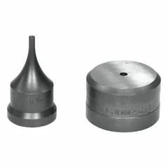 Round punch and die set for creating 4 mm holes in metal. Compatible with 55-ton, 65-ton, 100-ton, and 120-ton ironworker sizes. Used in fabrication and structural steel applications.