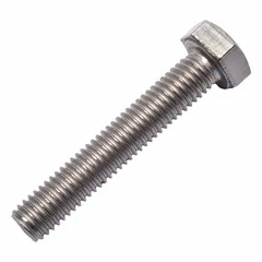 Grade 2 titanium hex head bolt with plain finish, M8x1.25 metric thread, 45 mm length. Conforms to DIN 933 dimensional and material quality standards. Supplied in a small pack without nut. Suitable for fastening in corrosive or weight-sensitive industrial applications.