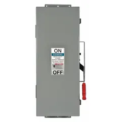 This non-fusible safety switch from Siemens is rated for 60 A and 600V AC, three-phase. It features a galvanized steel enclosure designed for indoor use. The switch provides a visible break for safe disconnection during maintenance or emergency shutdown in industrial and commercial electrical systems.