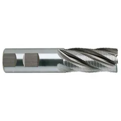 Cobalt roughing end mill with 6 flutes and fine pitch design. Mill diameter 1-1/4", length of cut 2", overall length 4-1/4". Suitable for heavy material removal in roughing operations on ferrous materials.