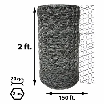 ACORN Poultry Netting: 20 ga Gauge, 24 in Ht, 150 ft Lg, 2 in Mesh Size, Steel - Chicken Wire