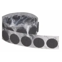 Pre-cut hook disc with a 5/8 in diameter, made of nylon with an acrylic adhesive backing. Designed for temporary or permanent fastening in industrial assembly, cable management, and mounting applications where hook-and-loop engagement is required