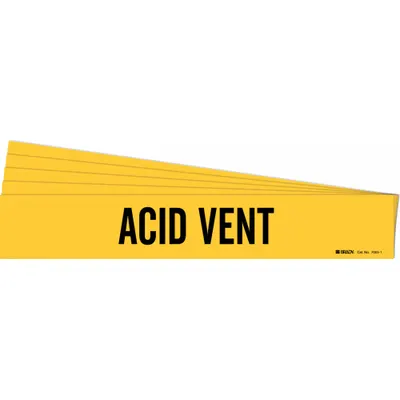 BRADY Pipe Marker: Acid Vent, Yellow, Black, Fits 2 1/2 to 7 7/8 in Pipe O.D. - Acid Vent Adhesive Pipe Markers