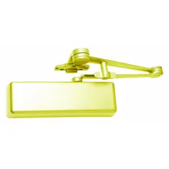 This LCN 4031 series door closer is a Grade 1 heavy-duty parallel arm-mount unit in a bronze finish. It features an adjustable spring size 4 and is suitable for interior or exterior use. The closer measures 10 3/8 inches long by 2 3/4 inches wide and is ADA compliant. Typical applications include controlling door closing speed on commercial or industrial doors in high-traffic areas.