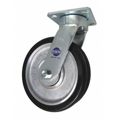 RWM Plate Caster: Swivel, Polyurethane, 8 in Wheel Dia, 2 in Wheel Wd, 10 1/8 in Mounting Ht - Heavy-Duty General-Purpose Kingpinless Plate Casters