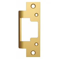 This brass electric strike faceplate is designed for use with HES Series 8300 electric strikes. It measures 4 7/8 inches in height and is intended for replacement or upgrade in access control systems on commercial doors.