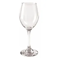 Clear glass white wine glass from the Grand Vino pattern. 8 fl oz capacity, 7 1/2 in overall height. Suitable for serving white wine in hospitality, restaurant, and catering settings.