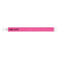 Tyvek security wristband in pink, 10 inches long and 3/4 inch wide. Pack of 500. Suitable for patient identification, access control, and event management where quick visual identification is required.