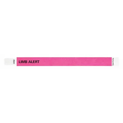 ID Wristband: Limb Alert, 10 in Overall Lg, 3/4 in Overall Wd, Tyvek, Pink - Security Wristbands