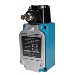 Rotary-motion limit switch from the LS Series with a metallic, non plug-in body and rotary lever actuator. Features 20° pretravel, 30° overtravel, and 12° differential travel. Used in industrial automation to detect position or limit motion of machinery parts such as in conveyor systems and packaging equipment.