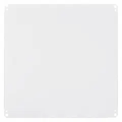 Steel back panel with powder-coated finish for interior mounting of electrical and industrial components inside enclosures. Measures 22 inches overall height and 22 inches overall width. Provides a surface for securing devices such as terminal blocks, relays, and controllers.