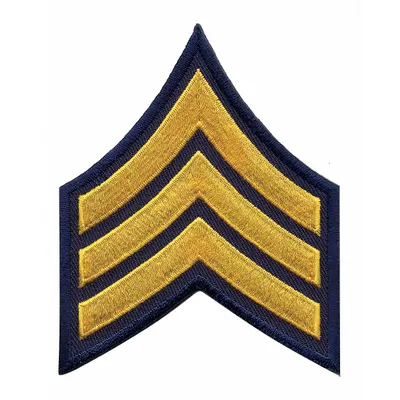 HEROS PRIDE Embroidered Patch: SGT, 3 in, Gold/Navy, Polyester/Rayon, Rank Insignia - Embroidered Insignia