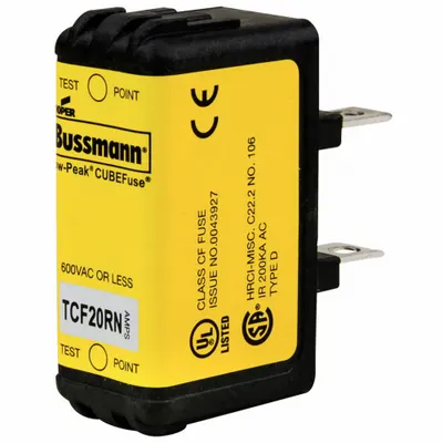 BUSSMANN Fuse: Class CF, TCF Series, Time-Delay, 20 A, 600 V AC, 300 V DC - Time-Delay Cube Fuses