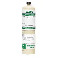 Disposable calibration gas cylinder containing 4000 ppm carbon monoxide in air, with ±5% accuracy. Cylinder capacity is 17 L and connection type is CGA 600. Used for verifying and adjusting the response of portable gas detectors in industrial safety applications.