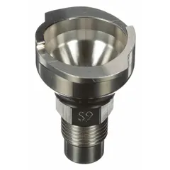 This stainless steel adapter connects PPS series disposable cups to spray guns. It features an S9 adapter type with M16x1.5 thread size. Used in automotive refinishing, industrial painting, and coating applications.