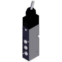 Manual air control valve with toggle actuator for directing compressed air flow in pneumatic systems. Features 5 ports and 1/8 in NPT connections, rated for maximum operating pressure of 0.7 MPa. Suitable for industrial automation, packaging, and material handling applications requiring manual switching of air circuits