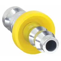 This steel quick-connect air coupling plug is designed for industrial interchange pneumatic systems. It features a 1/4 in male hose barb fitting for connecting air hoses to tools, compressors, or other equipment in general-purpose compressed air applications