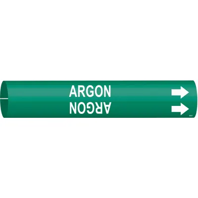 BRADY Pipe Marker: Argon, Green, White, Fits 1 1/2 to 2 3/8 in Pipe O.D., 1 Pipe Markers - Argon Snap-On Pipe Markers