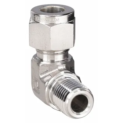 PARKER Compression Fitting Elbow: 3/8 in OD x 1/4 in Pipe Fitting Size - Double-Ferrule Stainless Steel Fittings