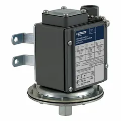 Diaphragm vacuum switch for sensitive-control applications. Features two thresholds and a 1NO/1NC contact configuration. Maximum pressure rating of 100 psi. Pressure connection is 1/4-18" FNPT.