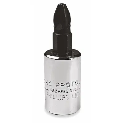 PROTO Socket Bit: 3/8 in Drive Size, Phillips Tip, #3 Tip Size, 1 31/32 in Overall Lg - Phillips Bit Sockets
