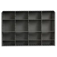 This gray insert for large compartmented boxes measures 18 x 12 x 3 inches and provides 16 compartments with 6 dividers, including 3 side-to-side removable dividers. It is designed to organize small parts, fasteners, and tools in industrial storage systems such as workshops, warehouses, and assembly lines. Compatible with manufacturer model number 123-95