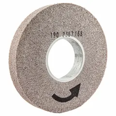 This NORTON convolute deburring wheel is 8 inches in diameter and 1 inch wide with a 3-inch arbor. It uses aluminum oxide abrasive in a medium, hard (8), hard grade, part of the Bear-Tex Series 4000. Designed for deburring and finishing carbon steel and soft metals, it removes burrs, sharp edges, and surface imperfections on stamped or machined components.