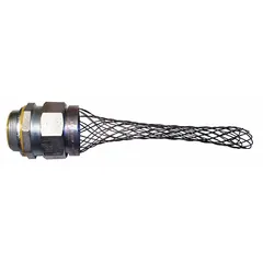 Insulated straight liquid-tight conduit fitting with strain relief. Steel body with stainless steel mesh, 2-1/2 in MNPT connection. Mesh length 9-3/4 in. Suitable for wet or hazardous locations where dust or combustible fibers are present.