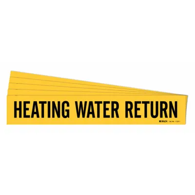 BRADY Pipe Marker: Heating Water Return, Yellow, Black, Fits 2 1/2 to 7 7/8 in Pipe O.D. - Heating Water Return Adhesive Pipe Markers