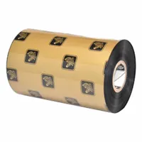 Black wax thermal transfer ribbon for industrial barcode and label printing. Compatible with Zebra printer models 170PAX4, 170Xi4, 220Xi4, ZE500-6, ZM600, ZT420, ZT421, and ZT620. Used for printing durable barcodes, labels, and tags in manufacturing, logistics, and warehousing applications