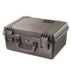 This PELICAN case is an impact-resistant suitcase-style case with interior dimensions of 13 x 18 x 8 3/8 in. It features a padlock hasp closure, weighs 7 lb, and is black. The case is supplied without foam and is not carry-on size. Suitable for transporting and storing sensitive equipment in industrial, field-service, and similar environments.