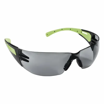 SELLSTROM Safety Glasses: Smoke Lens, Frameless, Hard Coat, Black/Green Frame - Padded Comfort-Fit Safety Glasses