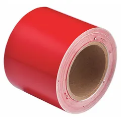 Red, non-reflective vinyl tape for pipe identification and color banding. Supplied in a 4-inch width and 90-foot roll length (1,080 inches total). Used to mark pipes in industrial facilities for visual identification of contents and flow direction.